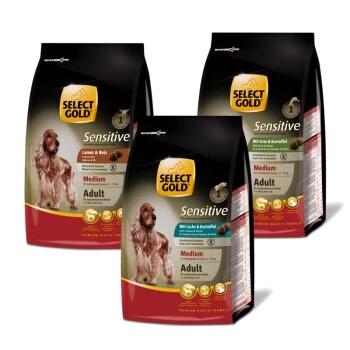SELECT GOLD Sensitive Adult Medium Probierpaket 3x1kg Paket 1, Mix-Pack 3 SELECT GOLD Sensitive Adult Medium Probierpaket 3x1kg Paket 1, Mix-Pack